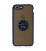 Apple İphone 7 Plus Kılıf Montreal Yüzüklü Silikon Kapak - Lacivert