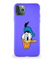 Apple iPhone 11 Pro Max Soft Premier Kapak Donald Duck-A Tasarımlı Silikon Kılıf - Mor (Şeffaf)