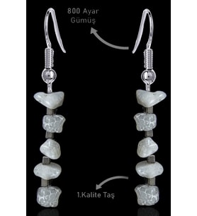Sertifikalı Kırık Taşlı Model Beyaz Akik Taşı Küpe