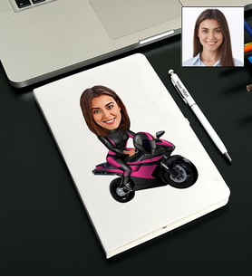 Kişiye Özel Motorcu Kadın Tasarımlı Karikatürlü Beyaz Defter Kalem Seti 58