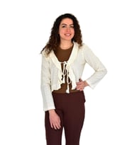 Kadın Yazlık Otantik File Bağcıklı Hırka BGL-ST04247 (Krem)