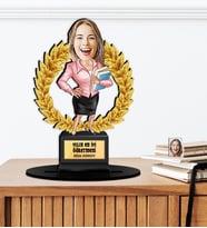 Kişiye Özel Karikatürlü Yılın Öğretmeni Ahşap Oscar - Masaüstü Biblo