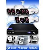 PICAM 8 Kameralı Kare 2 İç Kamera Set 320 GB HDD Full HD Gece Görüşlü Güvenlik Kamerası Sistemi