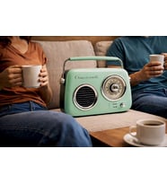 Retro Bluetooth Hoparlör Nostaljik Radyo Tasarımlı Taşınabilir USB FM Destekli Vintage Speaker (Çizgili Turkuaz)