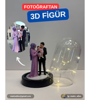 Işıklı Fanus İçinde Kişiye Özel 3D 3 Kişilik Figür (15cm)
