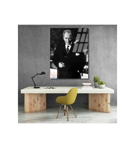 Siyah Beyaz Atatürk Portresi Cam Tablo Mustafa Kemal Atatürk Tablo Modeli Ev Ofis Dekoru