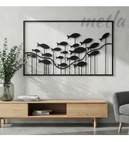 Metla Metal Çerçeveli Balık Sürüsü Gold ve Siyah Modern Metal Duvar Tablosu Salon Ofis Dekorasyonu ve Hediye Seçeneği (Mat Siyah)