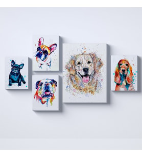 Renkli Köpekler Kolaj Parçalı Kanvas Tablo