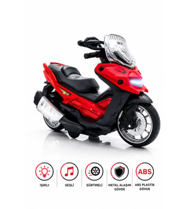 Işıklı Ve Sesli Sürtmeli Metal Oyuncak Motor 14 cm Diecast Maket Motosiklet Xmax Scooter Kırmızı
