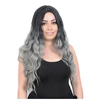 Su Dalgası Uzun Perçemsiz Fiber Sen Peruk / Siyah / Gri Ombreli