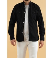 Gömlek ve T-Shirt Kombin Slim Fit Erkek Kot Gömlek Siyah ve Basic T-Shirt