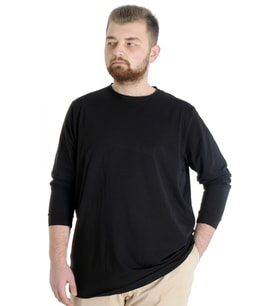 Mode XL Büyük Beden Erkek Tshirt Uzun Kol Manşetli 20103 Siyah