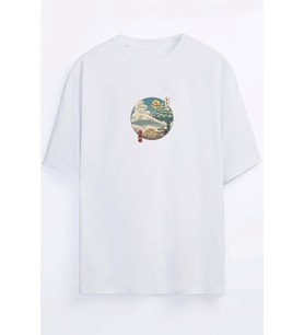 Totoro Anime Baskılı Unisex - Beyaz Oversize T-shirt