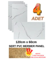 4 ADET 60x120cm Alternatif Kaplama  PVC Calacatta  Mermer Desenli  Ev Ofis Otel Duvar Kaplama Paneli (Beyaz)