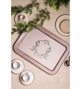 Ee169-1g Botanica Pink Desenli Dikdörtgen Tepsi 32x43 Cm