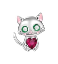 Pembe Kalp Tutan Kedi Charm  925 Ayar Gümüş