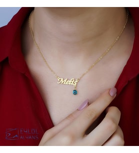 Gökdeniz 925 Nazar Detaylı Kişiye Özel İsimli 925 Ayar Gümüş Hediyelik Kadın Gold Kolye