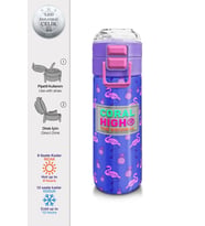 Coral High Kız Çocuk İçin 500 ml'lik Paslanmaz Çelik Termos/Suluk - Lavanta Pembe Flamingo Desenli