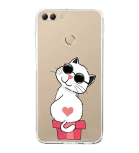 Huawei Y9 2018 Uyumlu Kamera korumalı Kapak Coolcat Tasarımlı  Şeffaf Kılıf