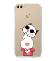 Huawei Y9 2018 Uyumlu Kamera korumalı Kapak Coolcat Tasarımlı  Şeffaf Kılıf