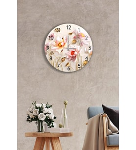 Çap37cm -  Ballı Çiçekler - Dekoratif Cam Duvar Saati