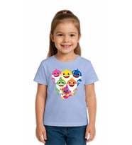Unisex Baby Shark Baskılı Çocuk Tişört pamuklu penye kumaş (Mavi)