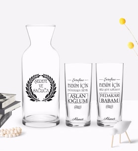 BK Gift Kişiye Özel Renkli Baskılı Şerefine Sağlığına Tasarımlı İkili Rakı Bardağı ve Karaf Hediye Seti-2 (Model 1)