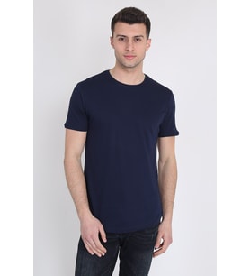 Erkek Kısa Kollu Oval Kesim Basic T-Shirt 21K-3400741-01 Lacivert