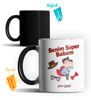 Kişiye Özel Benim Süper Babam Tasarımlı Sihirli Kupa Bardak (Siyah - Beyaz)