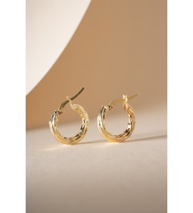 925 Ayar Gümüş Gold Kaplama Çizgili 18 mm Şarnel Halka Küpe