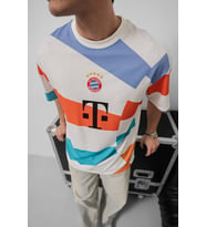 OVERSIZE BAYERN LİKRALI TİŞÖRT - BEYAZ TURKUAZ TURUNCU BAYERN TSHIRT