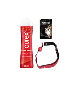 Durex Çilek Hazzı 50 ml Jel + Kırmızı Deri Ağız Topu + Hediye
