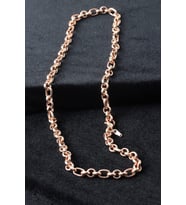 Kalın Zincir Yuvarlak Model Oval 925 Ayar Gümüş Kolye (Rose)