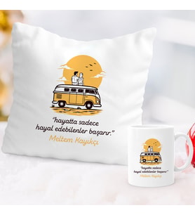 Hayal Edebilenler Başarır İsme Özel Kupa ve Yastık Set (Beyaz)