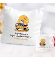 Hayal Edebilenler Başarır İsme Özel Kupa ve Yastık Set (Beyaz)