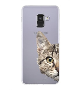 Samsung Galaxy A8 (2018) Uyumlu Kapak Catface Tasarımlı Şeffaf Silikon Kılıf