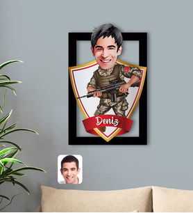 BK Gift Kişiye Özel İsimli Asker Karikatürlü 3D Ahşap Tablo-1