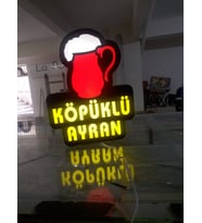 Köpüklü Ayran Resimli Yazılı Tabela 3D Led Neon Etkili Işıklı Tabela 30X45 CM Tek Taraflı