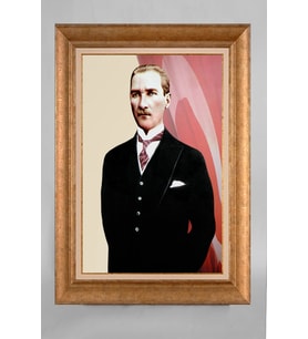 Altın Varaklı Çerçeveli Paspartulu Atatürk Tablo a70 (Gold)