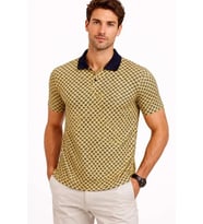 Erkek Pike Kumaş Polo Yaka Desenli Tişört Kısa Kol Yazlık T-Shirt - Sarı