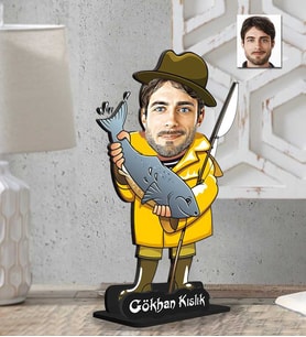 Kişiye Özel 2 Boyutlu Balıkçı  Erkek  Ahşap Biblo-3