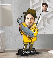 Kişiye Özel 2 Boyutlu Balıkçı  Erkek  Ahşap Biblo-3