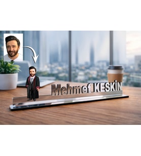 Kişiye Özel Avukat Karikatürlü 30 cm Ayna Pleksi Masaüstü İsimlik - Avukat Hediyesi Avukata ve Hukukçuya Hediye