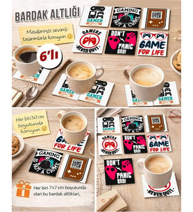 Gamer Temalı 4 7x7 – 6’lı Set Dekoratif Kare Tasarım