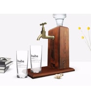 BK Home Renkli Baskılı Baba Tasarımlı İkili Rakı Bardağı ve Ahşap Rakı Standı Hediye Seti-1 (Model 1)