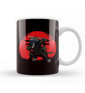 Cat Samurai Japan Flag Kendo Ninja Warrior Sinobi Kupa Bardak Porselen