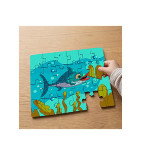 Sualtında Güzel Mavi Balık Tasarımlı 24 Parça Ahşap Çocuk Puzzle MPK0638