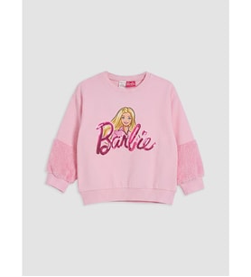 LCW Kids Pembe Barbie Baskılı Kız Çocuk Kalın Sweatshirt