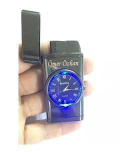 Sevgiliye Özel Isim Baskılı Saatli Led Işıklı Turbo Çakmak