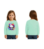 Unisex Hello Kity Baskılı Çocuk Swaetshirt 3 İplik Şardonlu (Mint Yeşili)